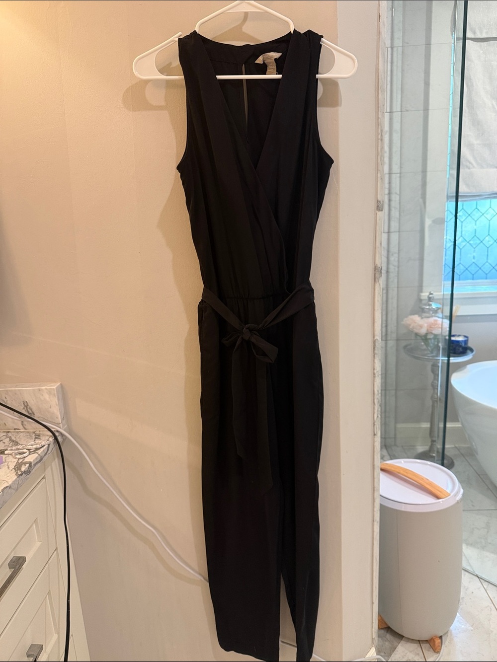 Banana Republic Black Sleeveless Look Wrap Jumpsuit with Waist Tie